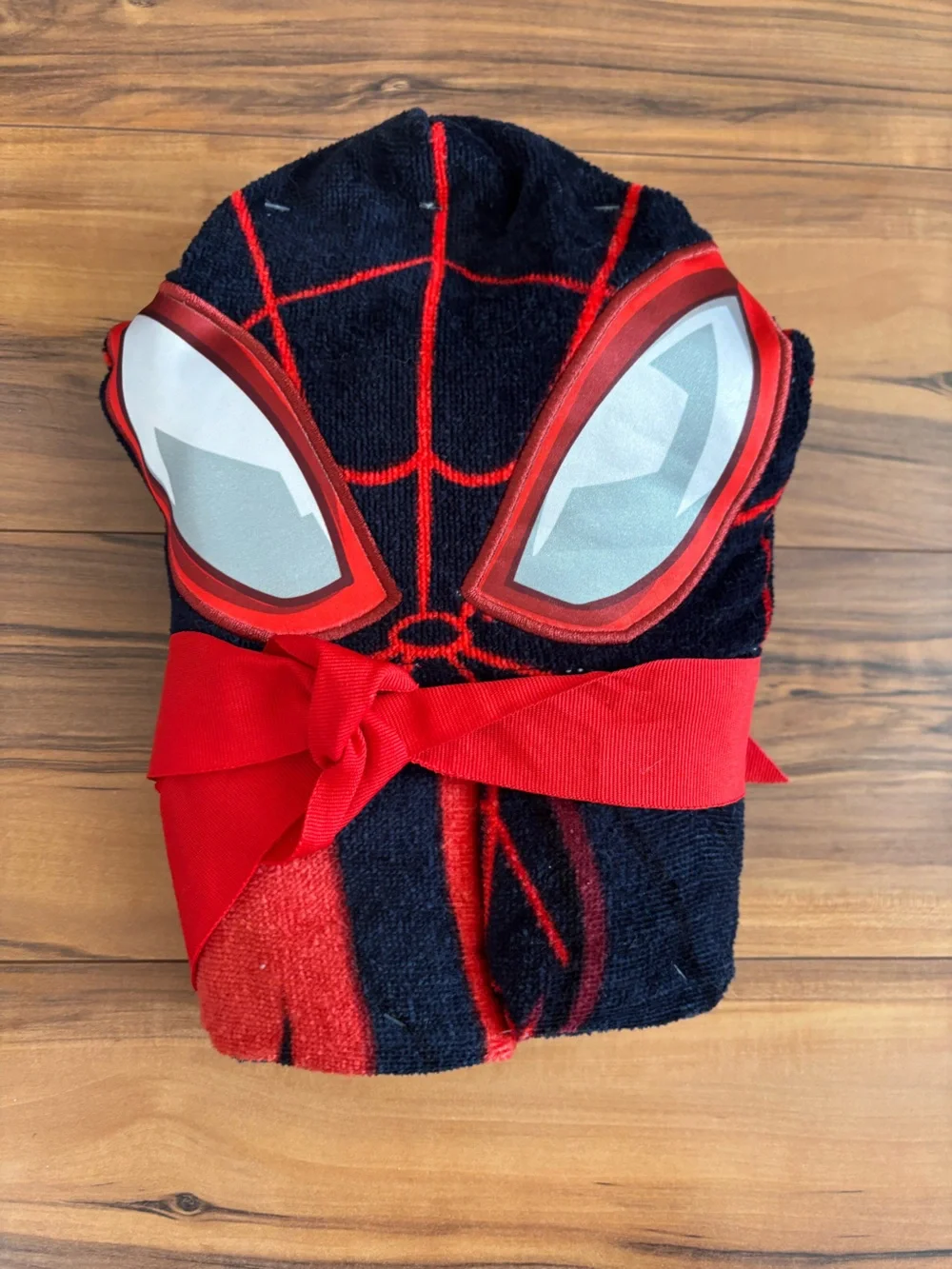 Marvel Kids Spider-Man  and Miles Morales Red and Black Hooded Towel Wrap